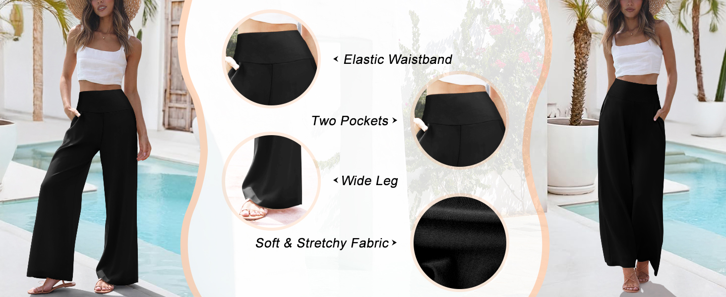 Women's Palazzo Lounge Pants Casual Wide Leg Pants High Waist Flowy Toursers with Pockets 1