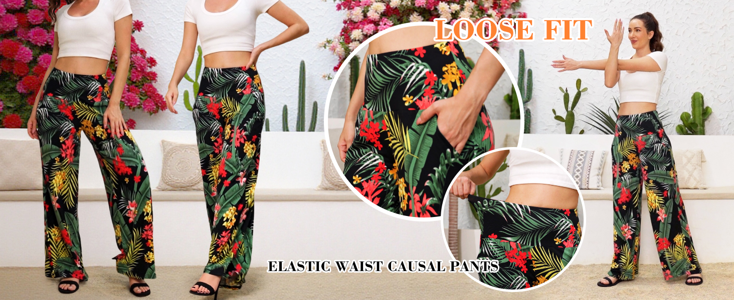 Women's Palazzo Lounge Pants Casual Wide Leg Pants High Waist Flowy Toursers with Pockets High waisted palazzo lounge pants
