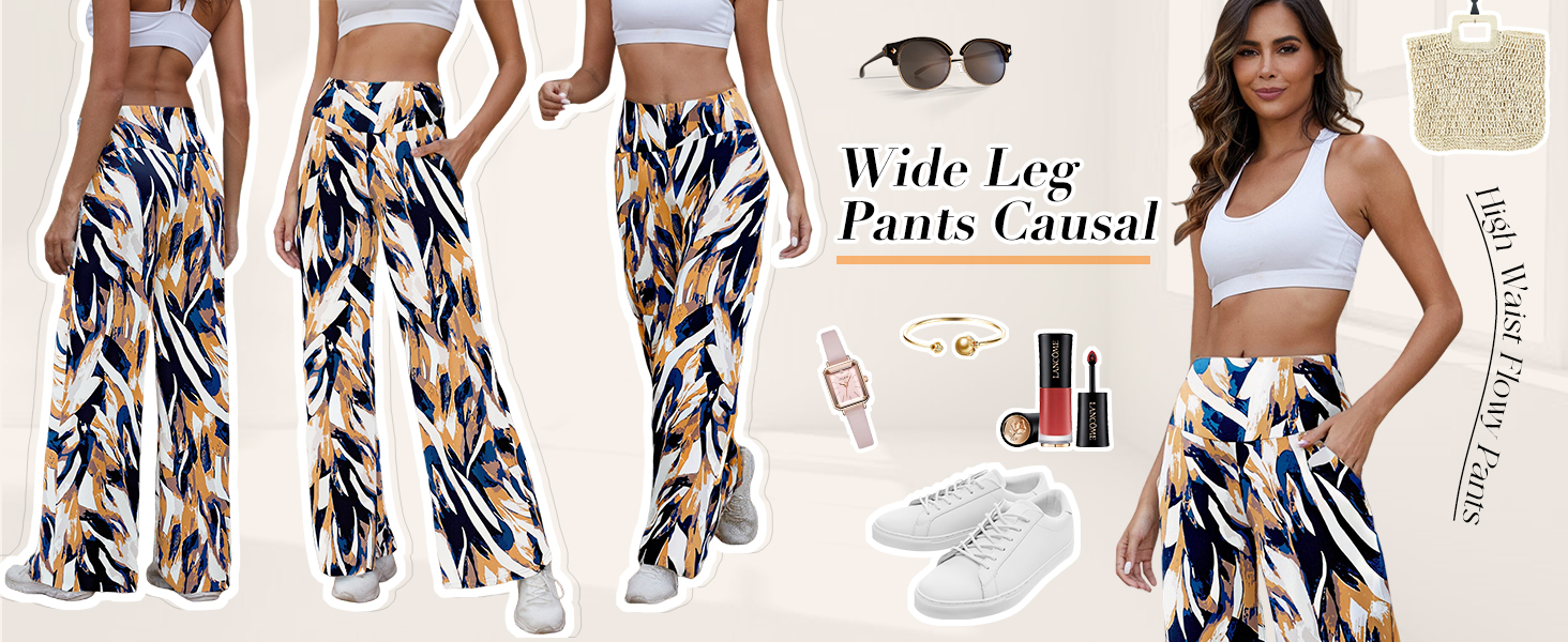 Women's Palazzo Lounge Pants Casual Wide Leg Pants High Waist Flowy Toursers with Pockets High waisted palazzo lounge pants